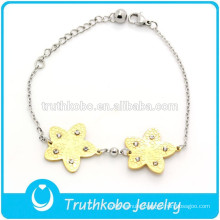 TKB-JB0005 Beautiful cute hexagram full of crystal rhinstone two tone 316L stainless steel girls bracelets